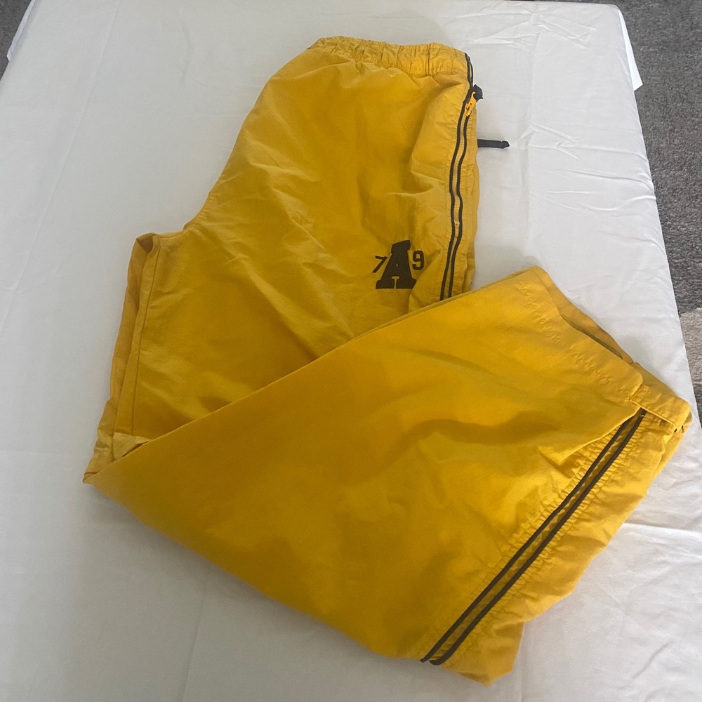 Athletic Works Mens Nylon Track Pants Yellow Windbreaker Side Zip Large 7A9